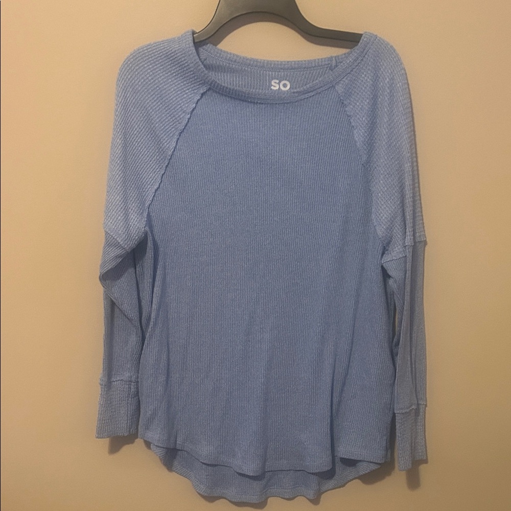 SO Women's Light Blue Ribbed Long Sleeve Tee